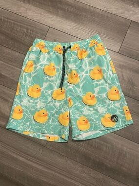 Neff Men’s Aqua Duck Print Swim Shorts - Yellow Duck Pattern Size Medium